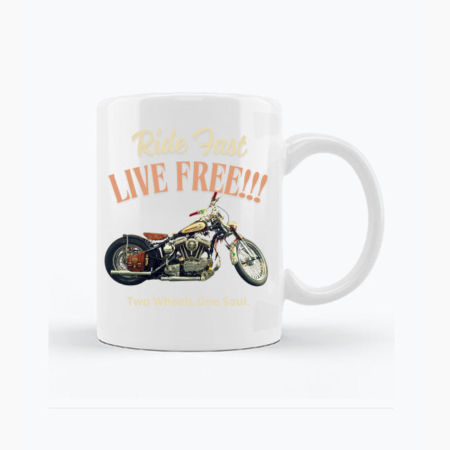 Ride Fast Live Free. Biały kubek
