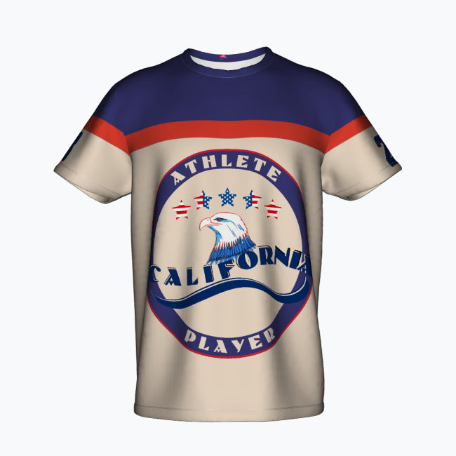 Athlete California Player USA T-Shirt Sportowy (AOP) do 5 XL Materiał: 100% poliester, lekki, oddychający i szybkoschnący