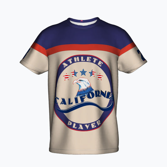 Athlete California Player USA T-Shirt Sportowy (AOP) do 5 XL Materiał: 100% poliester, lekki, oddychający i szybkoschnący